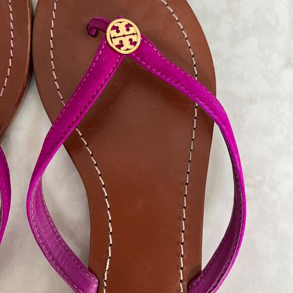 Tory Burch Flip Flop - Hot Pink Suede - Leather base - US Woman's Size 7 - Picture 2 of 4